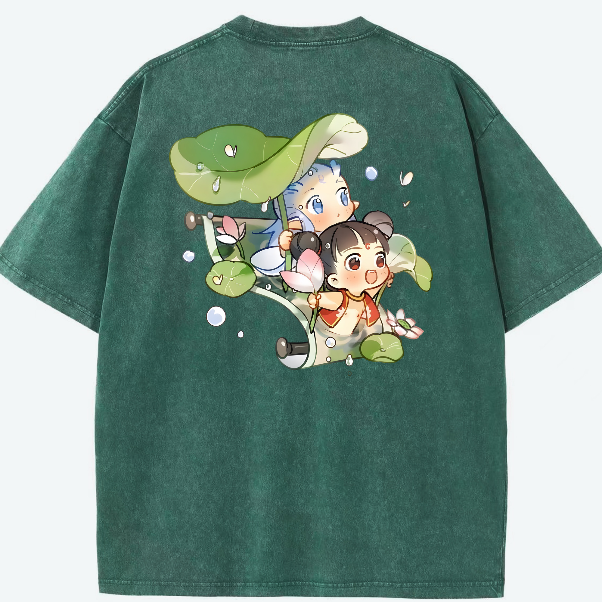 （画像用） Ne Zha 2 ナタ 魔童の大暴れ 綿100% ヴィンテージ風 半袖Tシャツ（背面プリント）